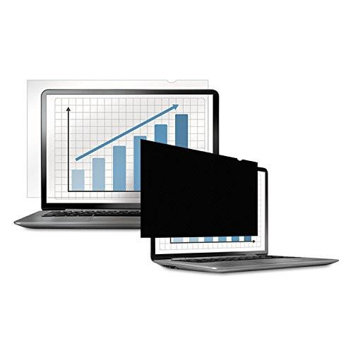 Fellowes 23'' Widescreen Privacy Filter, installed on a laptop screen for privacy and screen protection.