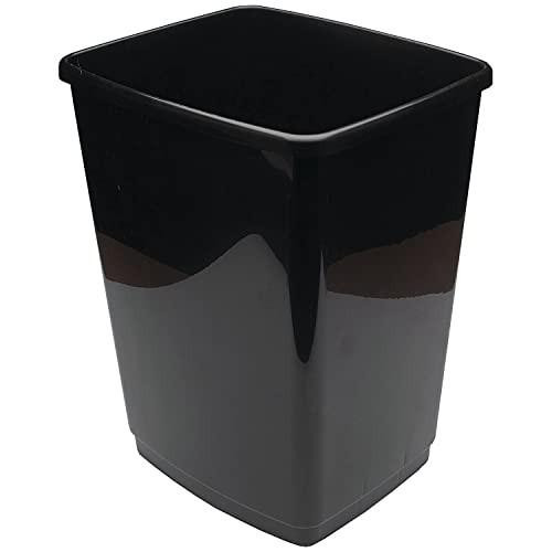 2Work Swing Bin Base 30 Litre Black, black plastic waste bin with a square shape and smooth finish.