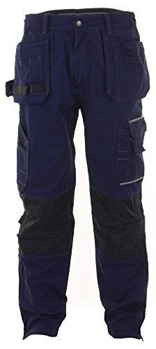 SHAWBURY MULTI PURPOSE TROUSER NAVY BLUE 44T, navy blue work trousers with multiple pockets and reinforced knee areas, designed for durability and versatility.