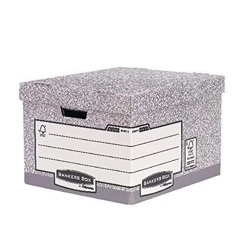 BANKERS BOX 10 System Heavy Duty Large Storage Box with Lids, grey cardboard storage boxes with handles, archive boxes with lids measuring W38 x H28.7 x D43cm, pack of 10 for office storage and archiving. BANKERS BOX 10 System Heavy Duty Large Storage Box with Lids, grey cardboard storage boxes with handles, archive boxes with lids measuring W38 x H28.7 x D43cm, pack of 10 for office storage and archiving.