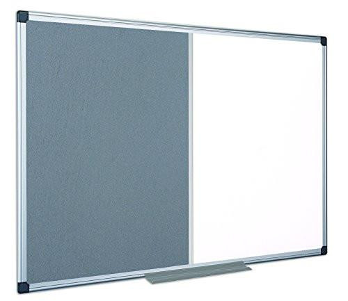Bi-Silque Maya Felt Board with Two Surfaces Pin Board and Drywipe Whiteboard, 900 x 600 mm, grey, dual-purpose office or classroom communication board.