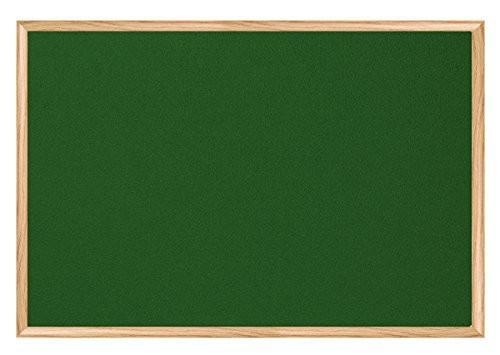 BI-OFFICE Felt Earth-it Executive Oak Frame Table Top 900 x 600 mm, Green, in a rectangular shape with a natural oak frame and green felt surface for office or conference room use.