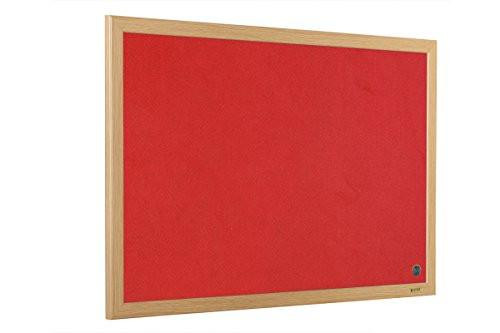 Bi-Office Earth-it Executive Felt Board with Oak Frame, 1200 x 900 mm, red, large office notice board with red felt surface and natural wooden frame for presentations and display.