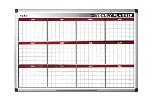 Bi-Office Annual Planner, Magnetic, Aluminium Frame, 90 x 60 cm, showing a wall-mounted year-by-year calendar with months organized in a grid format for planning and scheduling.