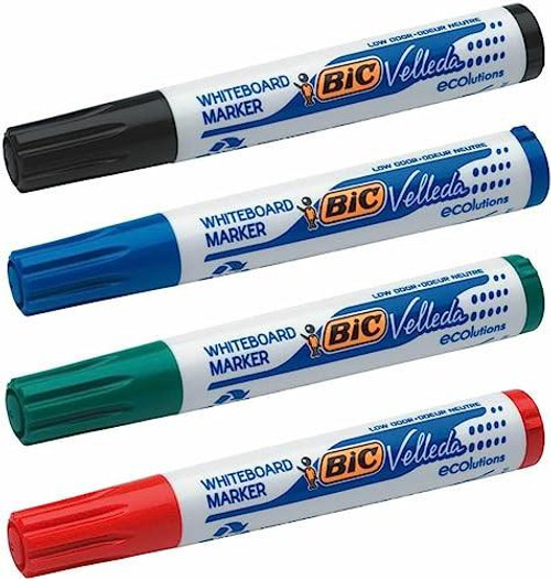 BIC 927259 1.5 mm Velleda 1701 Bullet Tip Whiteboard Marker Pack of 48, four markers in black, blue, green, and red with bullet tips, designed for whiteboards. BIC 927259 1.5 mm Velleda 1701 Bullet Tip Whiteboard Marker Pack of 48, four markers in black, blue, green, and red with bullet tips, designed for whiteboards.