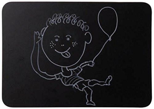 Bi-Office A4 Unframed Double Sided Black Board, black classroom chalkboard with a child's drawing of a kid holding a balloon