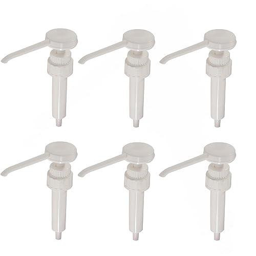 2Work Pelican Dispensing Pump 30cc White (Pack of 6), white plastic dispensing pumps with a long nozzle and screw top for liquid dispensing.