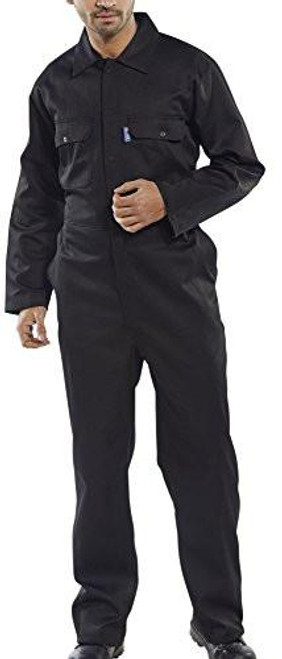 CLICK REGULAR BOILERSUIT BLACK 38, black full-body workwear boiler suit with front pockets and a zipper closure.