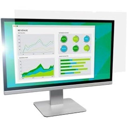 3M AG21.5W9 Anti-Glare Filter for 21.5-Inch Widescreen Desktop LCD Monitor, front view of the monitor with the anti-glare filter attached, displaying data charts and graphs.