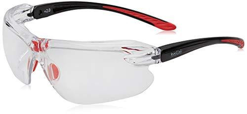 Bolle IRIDPSI2 Iris Spectacles Lens Bi Material Frame, +2 Reading, Clear, sports safety glasses with transparent lenses and black-red temples for eye protection and vision correction.
