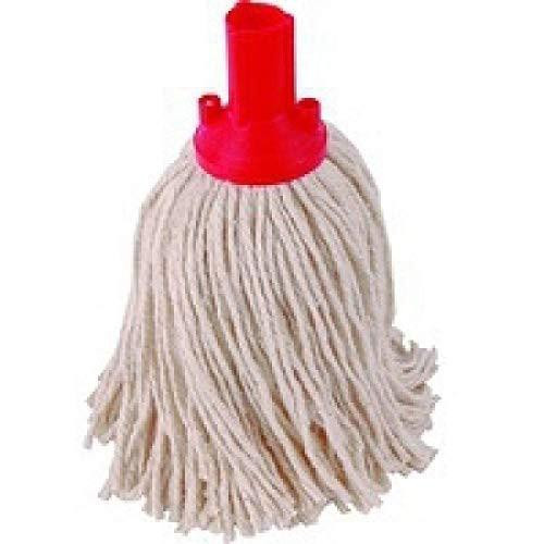 EXEL PYRE2510L Mop Head, 250 g, Red (Pack of 10), mop head with beige yarn strands and red plastic attachment for mop handle.