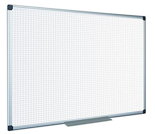 Bi-Office 1200 x 900mm Non-Magnetic Gridded Revolver Board - White, white gridded educational or office whiteboard with a magnetic surface for planning and organization.