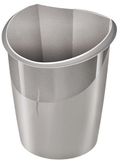 CEP Isis 15L Metallic Waste Tub - Taupe, metallic taupe-colored waste bin with a rounded, open-top design for office or commercial use.