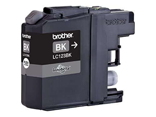 Brother LC-123BK Inkjet Cartridge, Black, Single Pack, Standard Yield, includes 1 x Inkjet Cartridge, Brother Genuine Supplies - image showing a black Brother inkjet cartridge with packaging label.