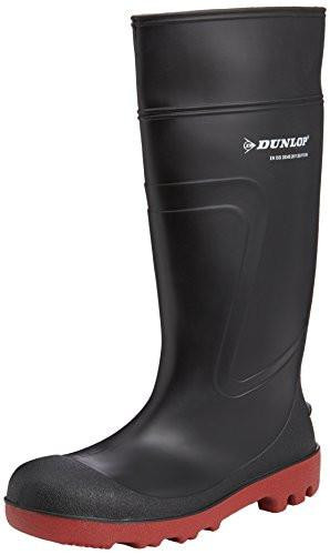 Dunlop Acifort Warwick Full Safety Wellington Boot - 100% Waterproof, black rubber safety boot with a red sole and reinforced toe cap for durability and protection.