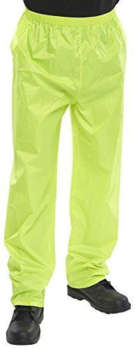 NYLON B-DRI TROUSERS SATURN YELLOW S, high-visibility yellow waterproof trousers with an elastic waistband and black footwear.