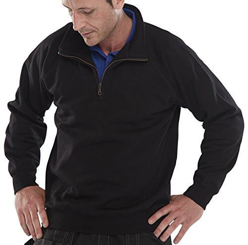 QUARTER ZIP FLEECE BLACK XL, a man wearing a black quarter zip fleece with standing collar, showcasing comfortable casual winterwear.