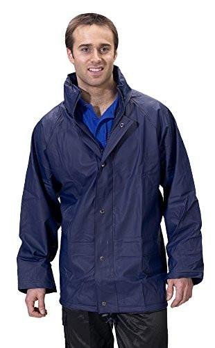 SUPER B-DRI JACKET NAVY BLUE S, a men's waterproof jacket in navy blue with a zip and snap closure, worn by a male model.