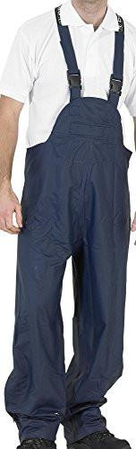 SUPER B-DRI BIB & BRACE NAVY BLUE S, image of a navy blue waterproof bib and brace overalls worn by a person.