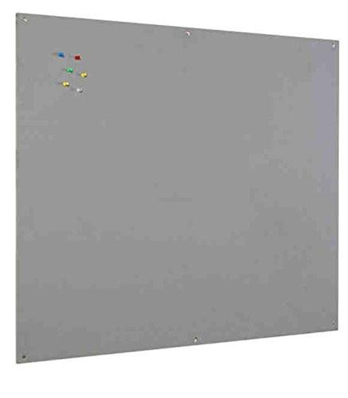 Bi-Office Notice Board, Grey Felt, Unframed, 90 x 60 cm, showcasing a large, unframed grey felt notice board with a few colorful push pins on the top left corner.