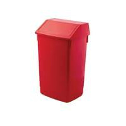Addis 54 Litre Fliptop Bin Red Finish AG813421, a red plastic waste bin with a fliptop lid suitable for waste disposal and recycling.