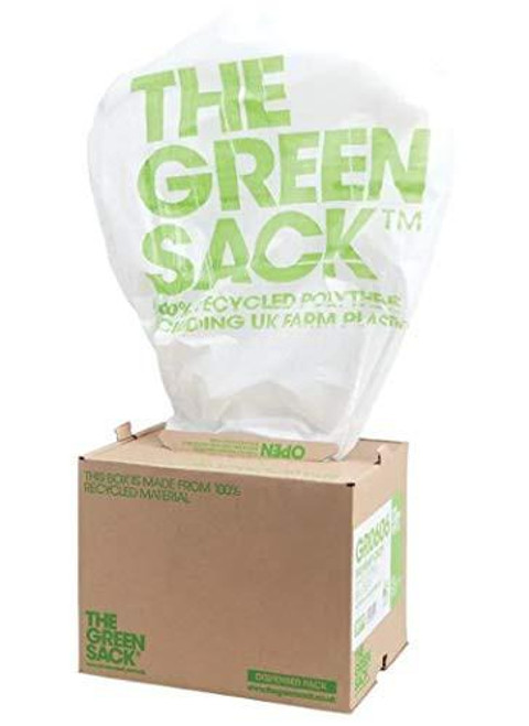 GREENSACK 703082 Swing Bin Liner in Dispenser, White, Pack of 150, displayed with a bin liner partially pulled out from a cardboard dispenser box.