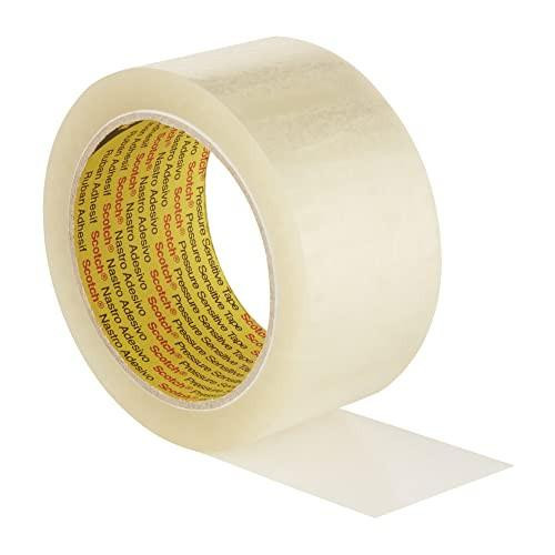 3M 309 Performance Low Noise Box Sealing Tape, 50 mm x 66 m, Clear, Pack of 6, transparent adhesive tape roll for packaging and sealing.