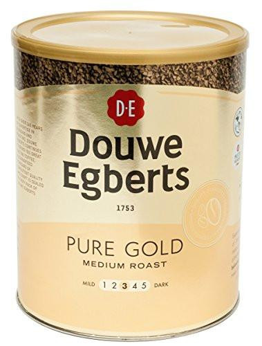 Douwe Egberts Pure Gold Instant Coffee for 470 Cups, 750g, Ref 257750, in a tin container with a beige label and red logo