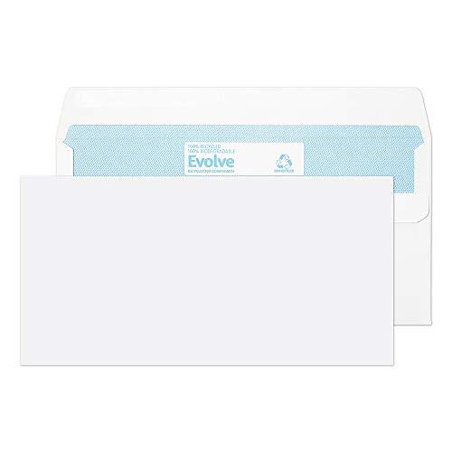 Blake Purely Environmental DL 110 220 mm 90 gsm Evolve Recycled Wallet Self Seal Envelopes, white self-seal envelopes with a blue Evolve logo on the flap, pack of 1000.