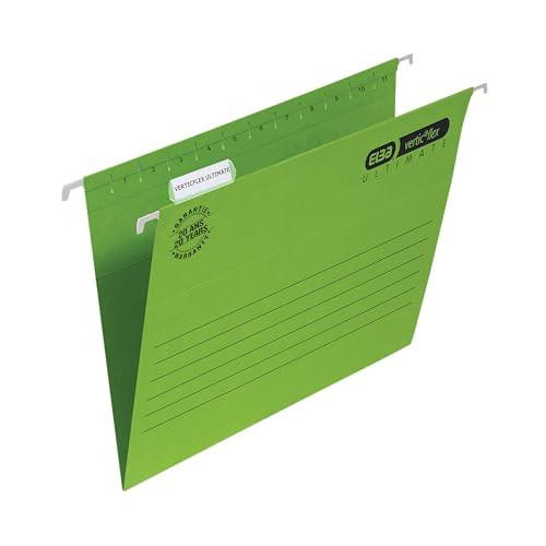 Elba Ultimate A4 Manilla Verticflex Suspension Files, V-Base, 240 gsm - Green, Pack of 25, with hanging hooks and internal dividers for organized filing