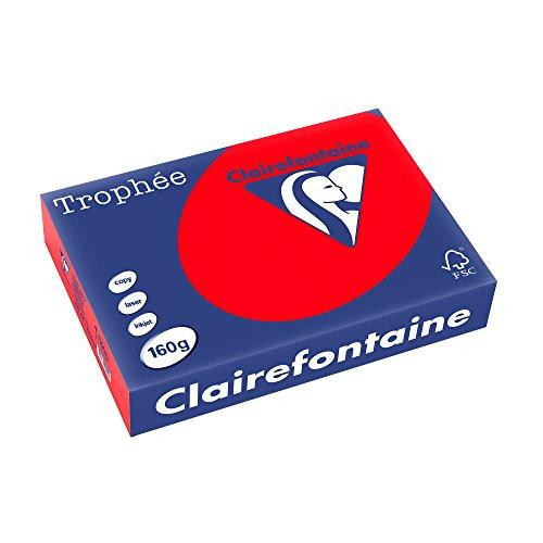 Clairefontaine Trophe Ream of Paper 250 Sheets A4 21 x 29.7 cm, Coral Red, showing a colorful box of paper with blue and red packaging design.