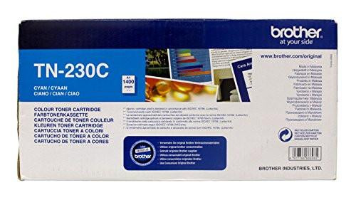 Brother TN-230C Cyan Toner Cartridge (Yield 1400) (TN230C), image showing the packaging box of the toner cartridge.