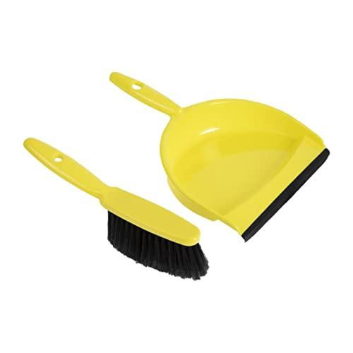 Jantex Soft Dustpan and Brush Set, Yellow, 220mm Wide, Colour Coded Cleaning, Rubberised Edge, Storage Hanging Hole in Brush and Pan Handle - Image of a yellow dustpan with a rubberised edge and a matching yellow brush with black bristles.