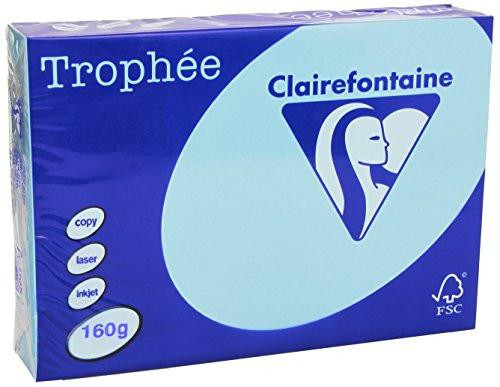 Clairefontaine Trophe Printing Paper 50 Coloured Sheets 160 g A4 Pastel Blue, box of pastel blue printed paper sheets for printing and crafts.