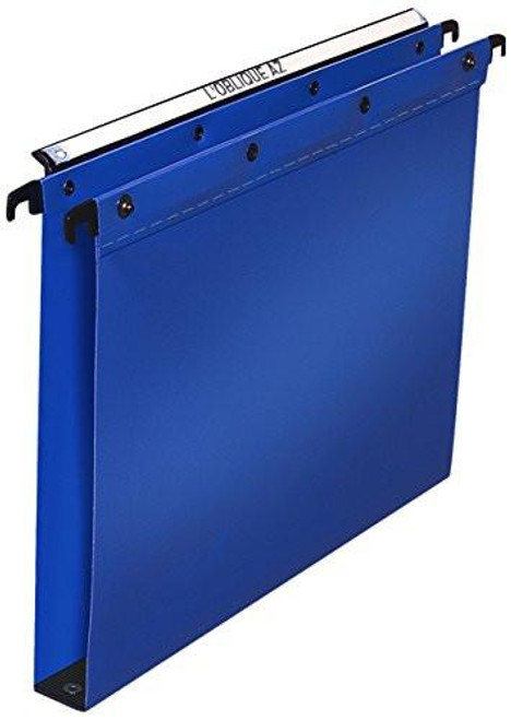 Elba Ultimate Polypropylene Foolscap Suspension Files, 30mm Base - Blue (Pack of 25), blue polypropylene suspension file with a 30mm base for organizing foolscap documents.