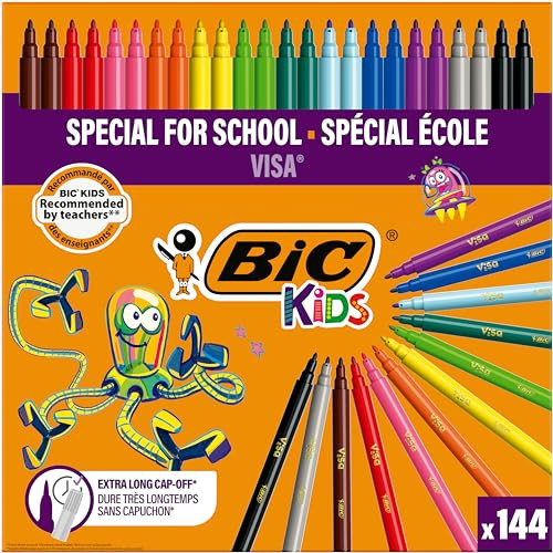BIC Kids Visa Felt Pens - Assorted Colours, Classpack of 144