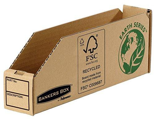 Bankers Box Earth Series Parts Bin, 51 mm - Pack of 50, eco-friendly cardboard storage bin with FSC recycling symbol and Earth Series logo.