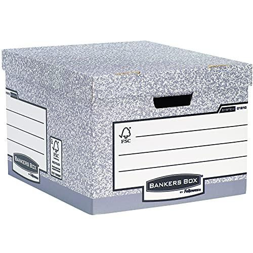 BANKERS BOX 10 Large System Storage Box with Lids, Grey, showing the cardboard storage boxes with handles and lids for office storage, archiving, and organization. BANKERS BOX 10 Large System Storage Box with Lids, Grey, showing the cardboard storage boxes with handles and lids for office storage, archiving, and organization.