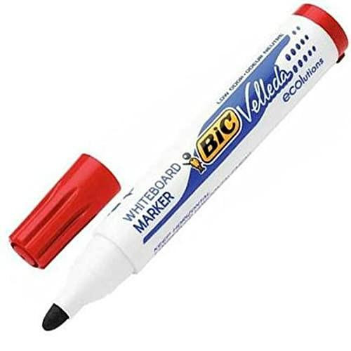 Bic Velleda 1701 Ecolutions Whiteboard Pens, Red - Box of 12, Dry Erase Markers for Whiteboards in School or Office, with red cap and black tip Bic Velleda 1701 Ecolutions Whiteboard Pens, Red - Box of 12, Dry Erase Markers for Whiteboards in School or Office, with red cap and black tip