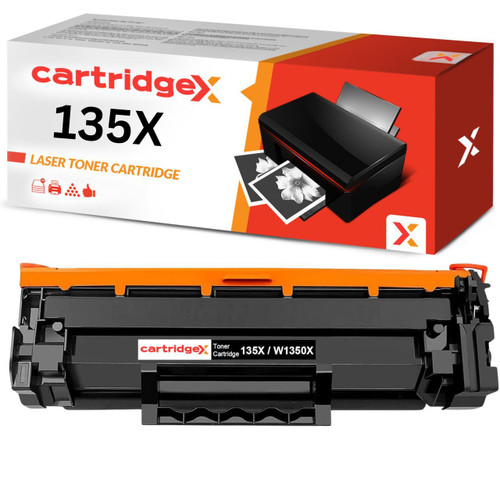 Cartridgex Black Toner Cartridge Compatible With Chip For HP 135X W1350X LaserJet M209d M209dw M209dwe M234d M234dw M234dwe M234sdn M234sdne M234sdw, image of the black toner cartridge and its packaging.