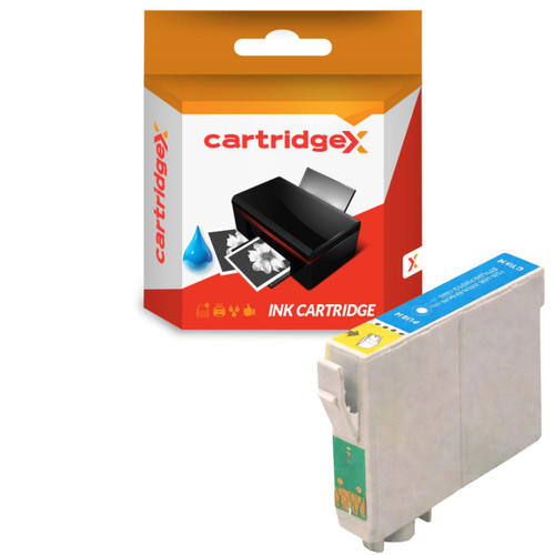 Cartridgex CartridgeX Compatible Epson 405XL Cyan High Capacity Ink Cartridge, image showing the ink cartridge with colored labels and packaging box in the background.