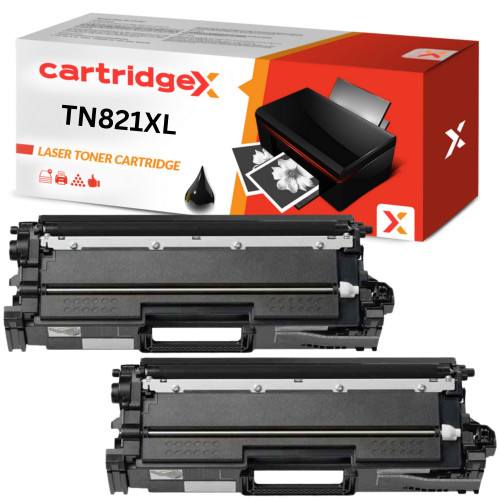 Compatible 2 Pack Black Toner Cartridge Replacement For Brother TN-821XLBK High Capacity