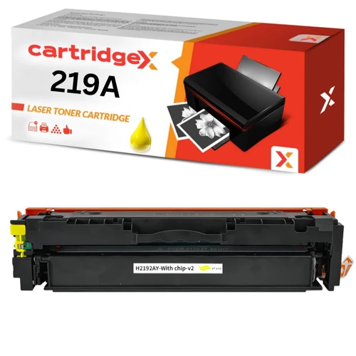 Cartridgex Compatible Yellow Toner Cartridge Replacement for HP 219A W2192A, yellow toner cartridge and packaging box for laser printer