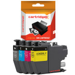 Cartridgex Compatible Brother LC422XL 4-Colour Ink Cartridge Multipack (BK/C/M/Y), maximum filled, with a black ink cartridge and color cartridges in cyan, magenta, and yellow, for printing.
