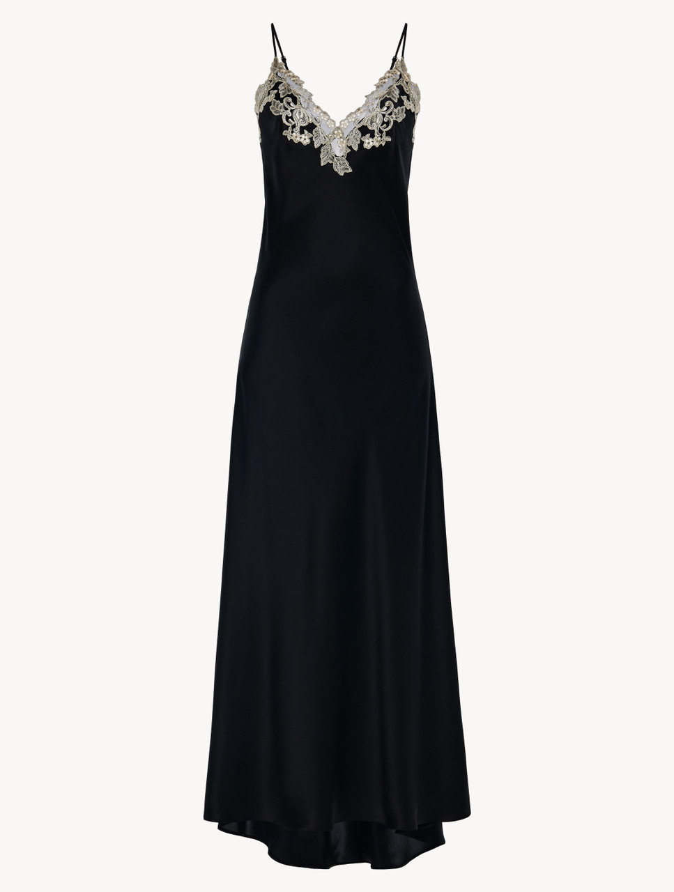 Long nightgown in black with frastaglio