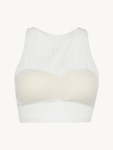 Crop top in off-white stretch tulle_0