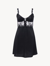 Slip Dress in black modal with embroidered tulle_0