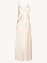 Rose Beige silk long nightgown with macramé_0