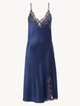 Blue silk satin short nightgown with frastaglio_0
