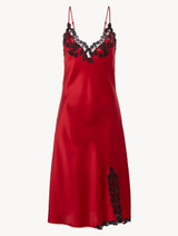 Red silk satin short nightgown with frastaglio_0